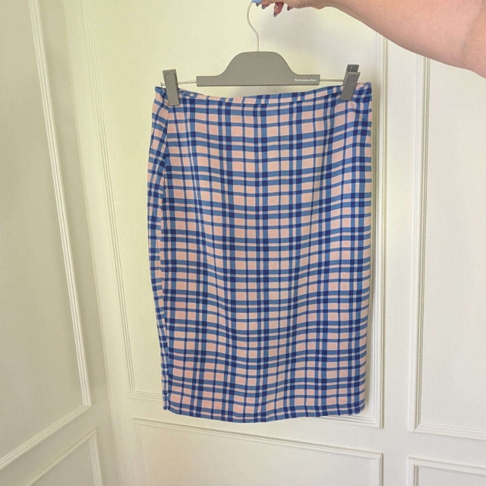 Diane Von Furstenberg Blue and Pink Checkered Pencil Skirt
